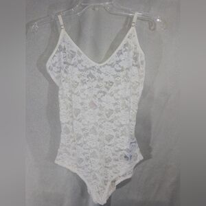 Free People Lacy Bodysuit Adjustable Spaghetti Straps NTW Ivory Size Large